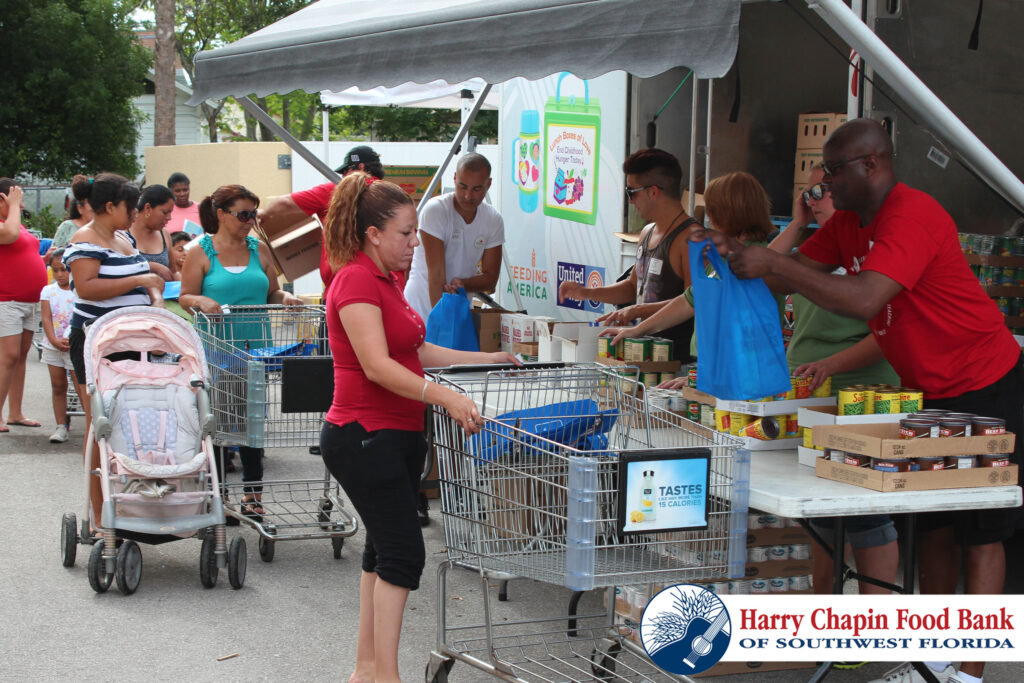A mobile pantry food distribution.